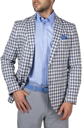 Ecru & Navy Textured Houndstooth Sport Coat