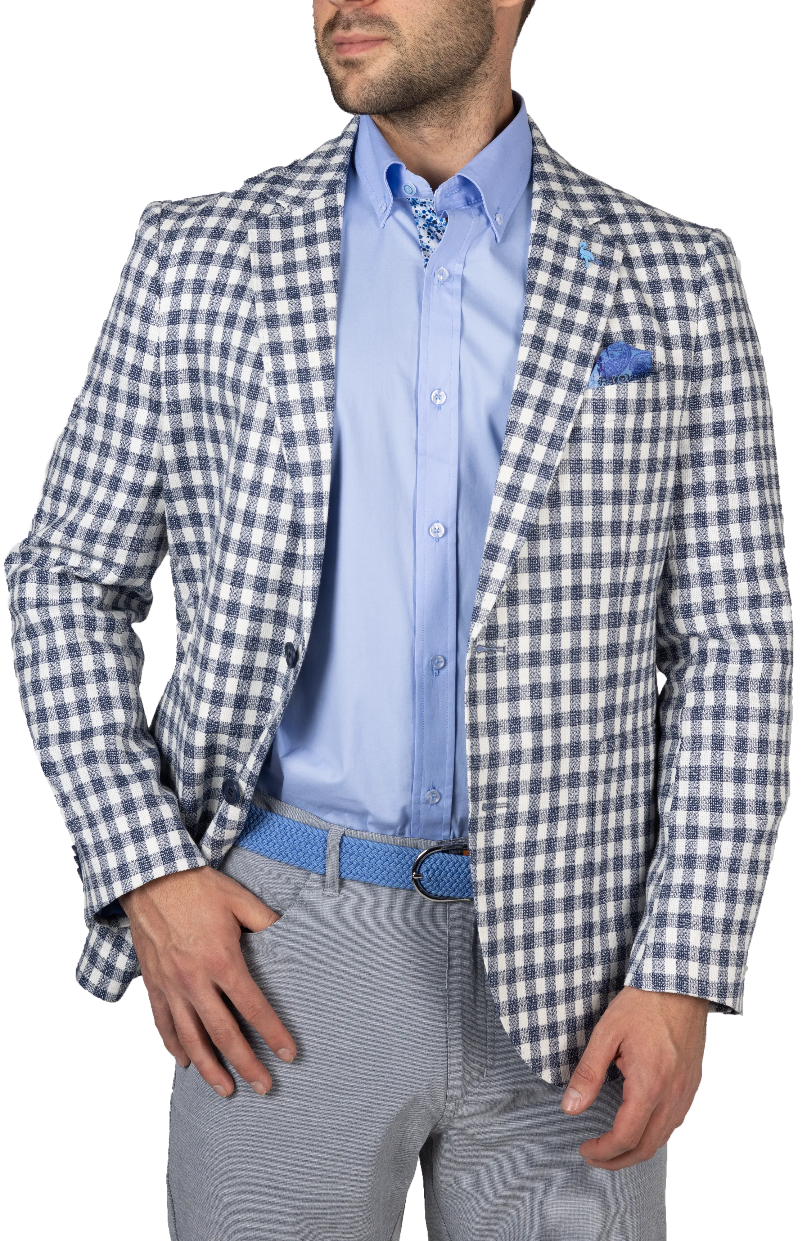 Ecru & Navy Textured Houndstooth Sport Coat