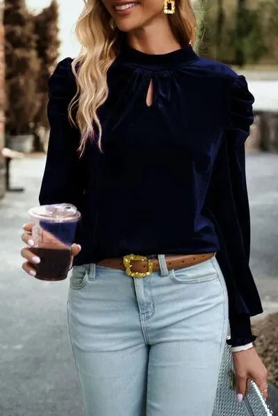 Elegant Keyhole Detail Velvet Blouse: Your New Favorite