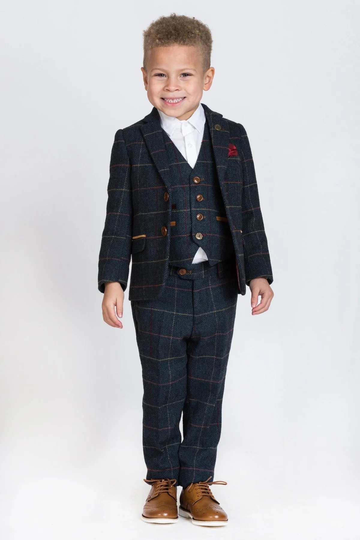 Eton Children's Navy Tweed Check Three Piece Suit :- Kids Suits