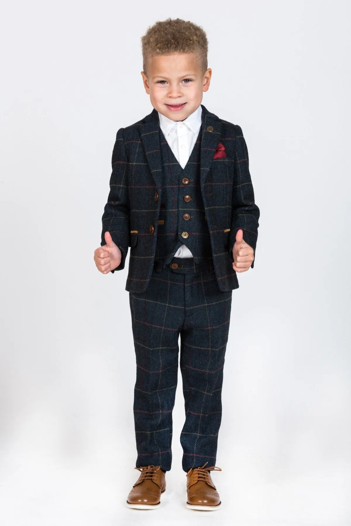 Eton Children's Navy Tweed Check Three Piece Suit :- Kids Suits