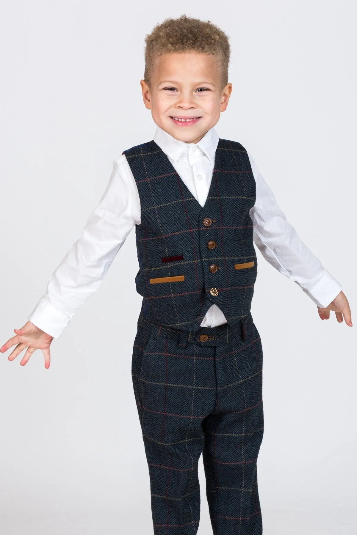 Eton Children's Navy Tweed Check Three Piece Suit :- Kids Suits