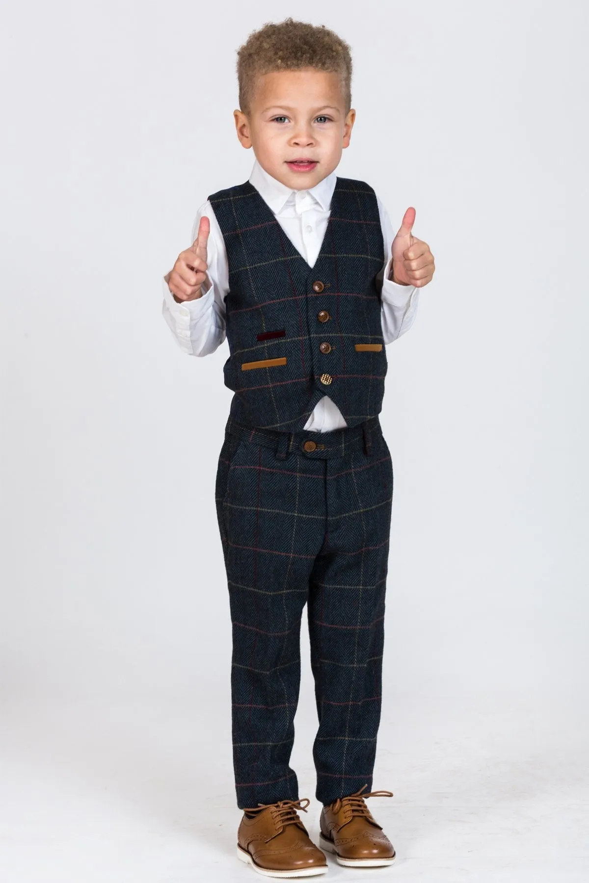 Eton Children's Navy Tweed Check Three Piece Suit :- Kids Suits