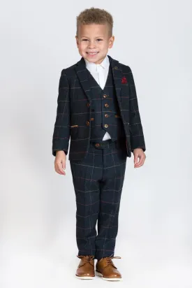 Eton Children's Navy Tweed Check Three Piece Suit :- Kids Suits