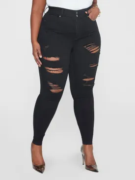 Fashion To Figure - High Rise Comfort Stretch Destructed Jeggings in Black - Short Inseam