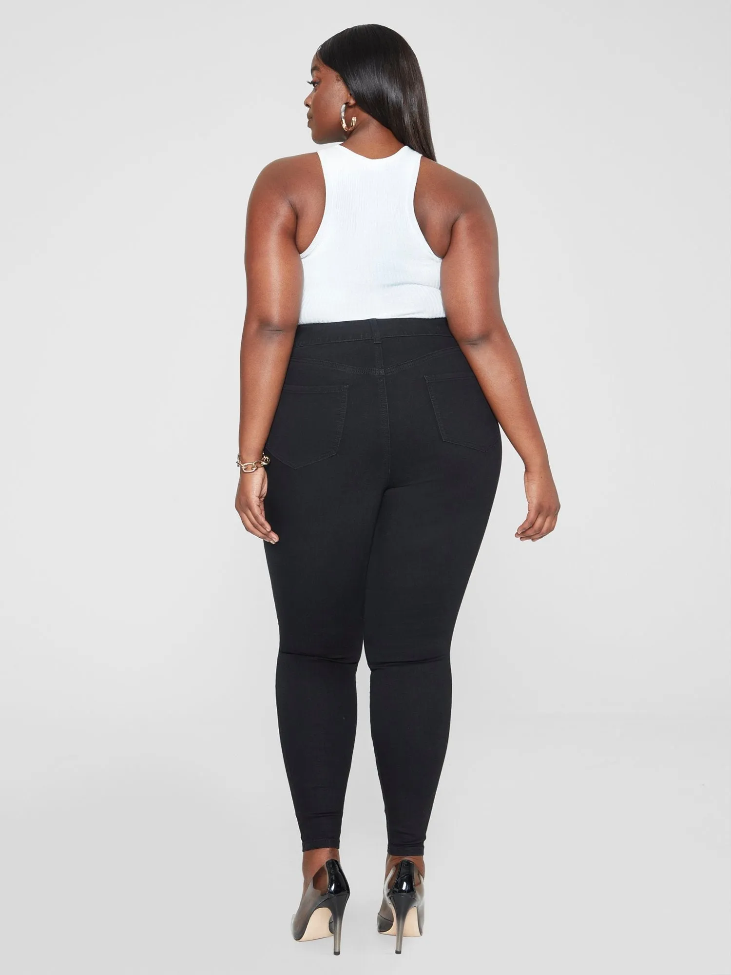 Fashion To Figure - High Rise Comfort Stretch Destructed Jeggings in Black