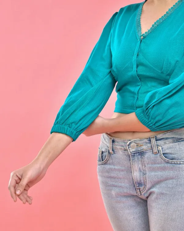 Firozi Blue Crop Top Blouse