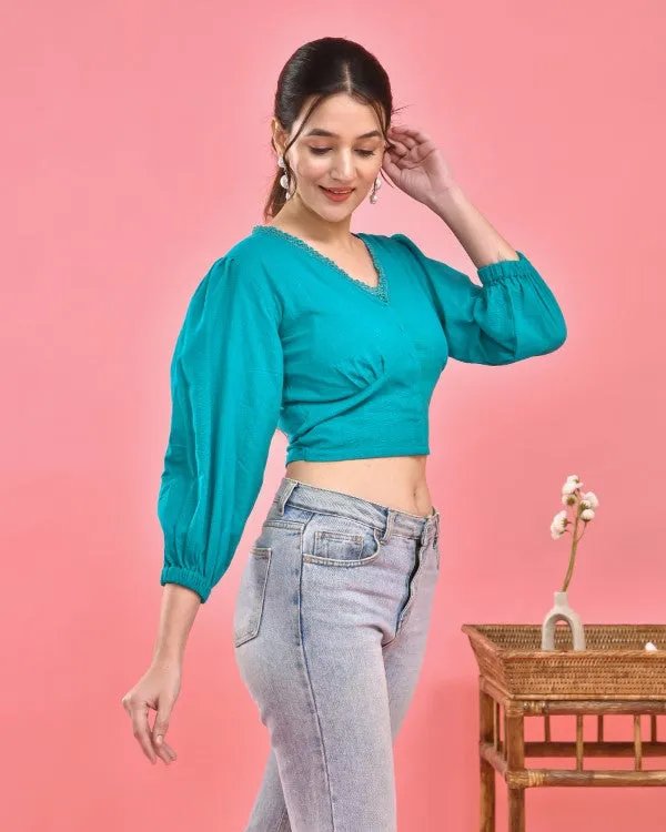 Firozi Blue Crop Top Blouse