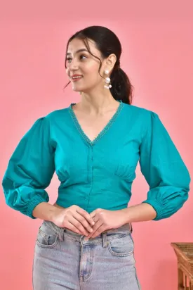 Firozi Blue Crop Top Blouse