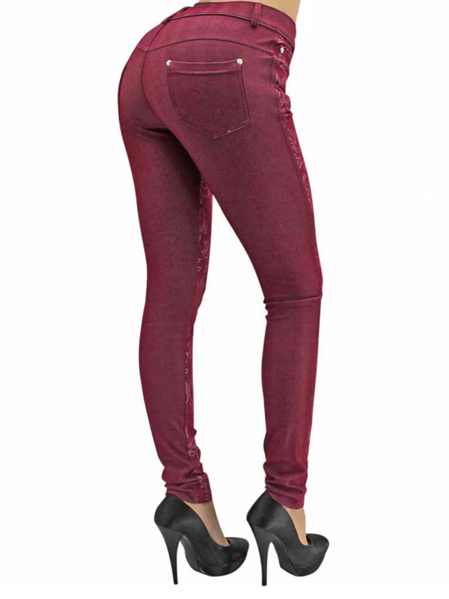 Floral Stretch Jeggings With Pockets