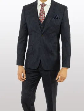 FUBU Navy with White Pinstripe Vested Suit