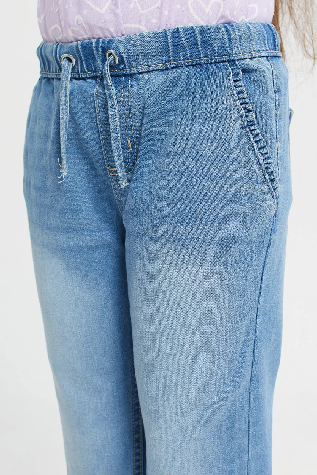 Girls Blue Pocket Jeggings