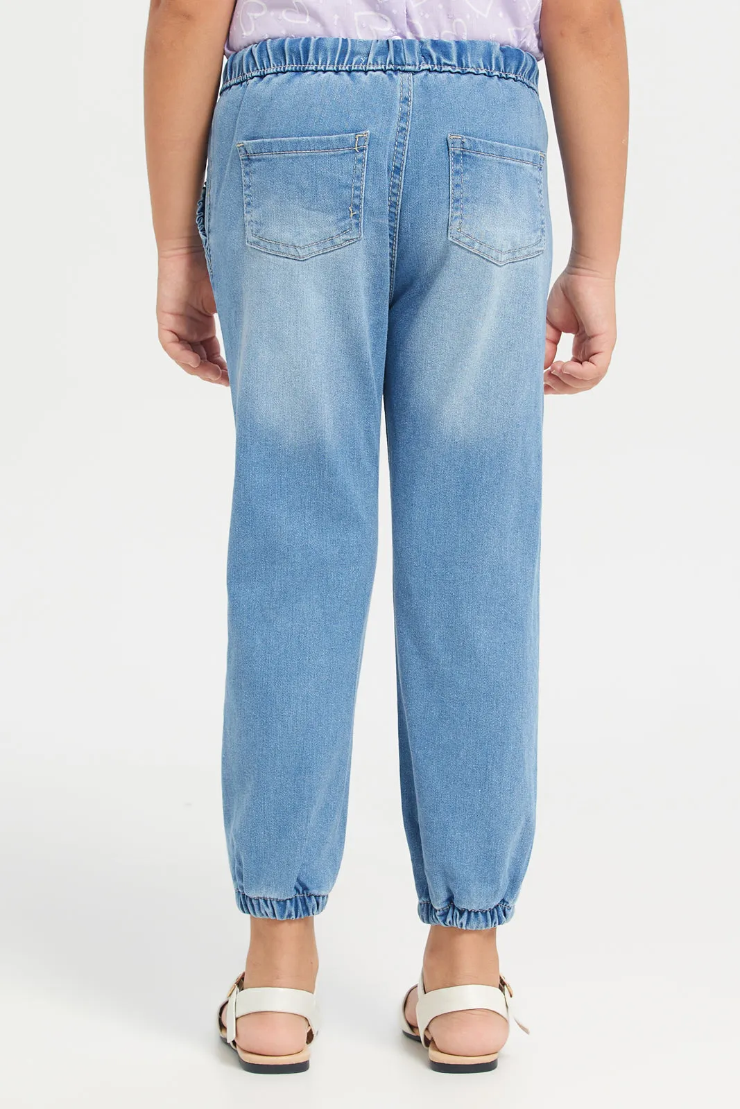Girls Blue Pocket Jeggings