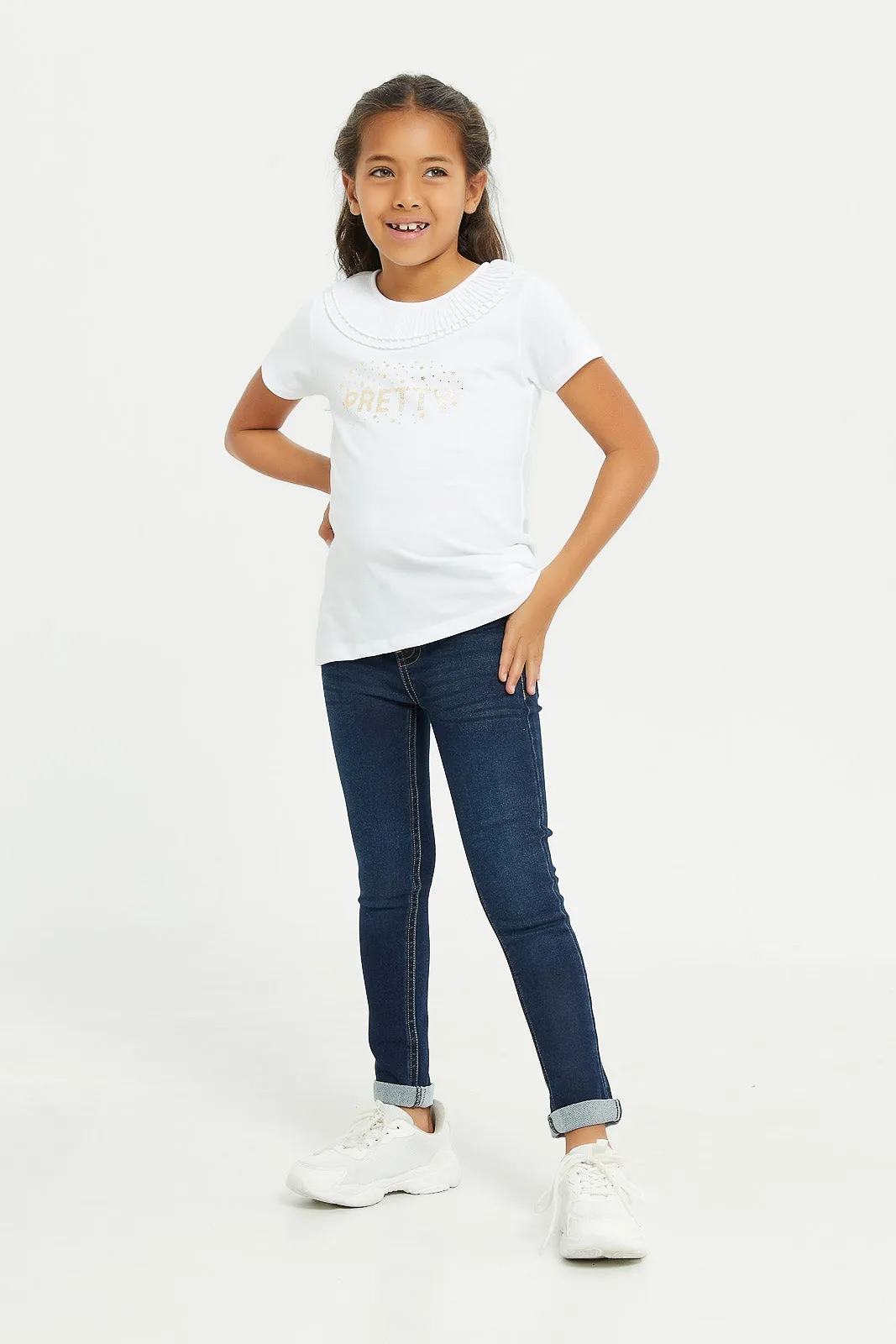 Girls Navy Plain Skinny Jeggings