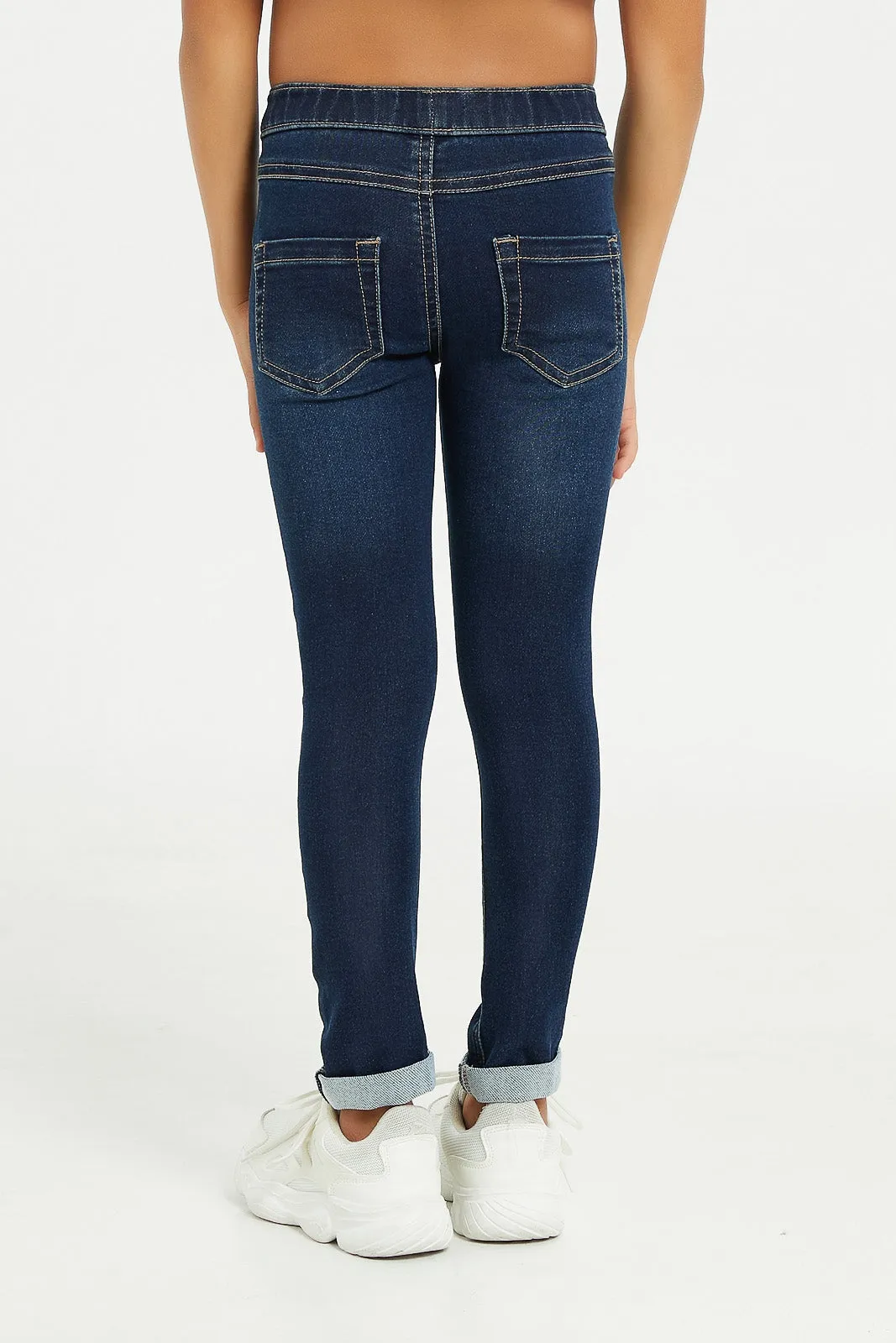Girls Navy Plain Skinny Jeggings