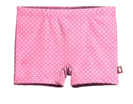 Girls UPF 50  Printed Swim Boy Shorts  | Pink w- White Polka Dot