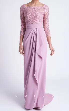 GM189 - Sheath Square Neck 34 Length Sleeves Lace Pleated  Cocktail Dress Wedding Guest Dress