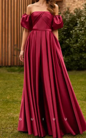 GM231 -  A-Line Strapless Detachable Half Sleeves Stain Pleated Wedding Guest Dress Cocktail Dress