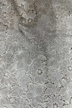 Grey Crochet Cut Work Embroidered Cotton Crepe Fabric