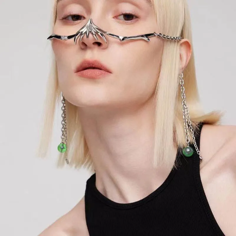 Halloween Party Silver Metal Tassel Y2K Mask