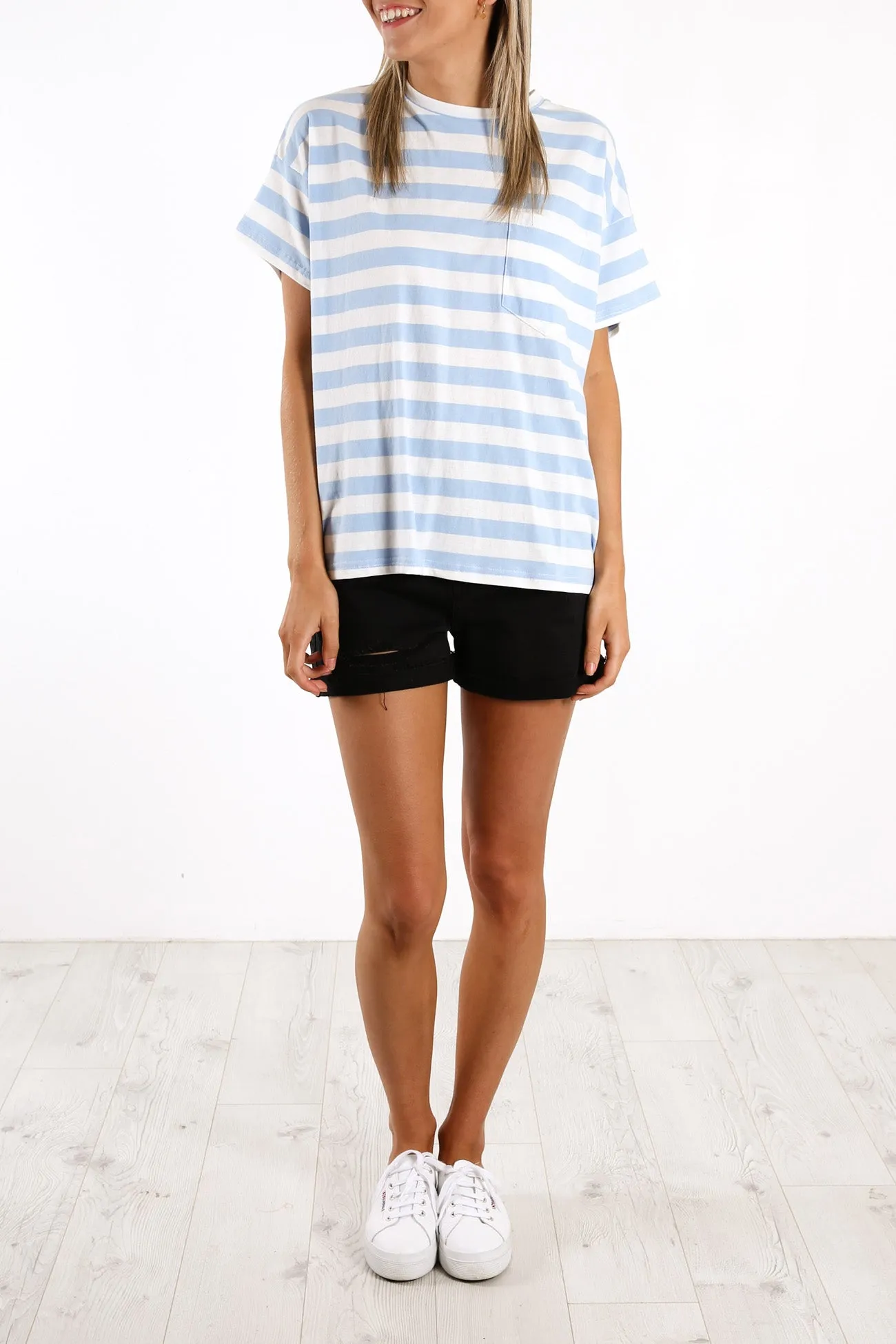 Joey Stripe Tee Capri Blue Stripe