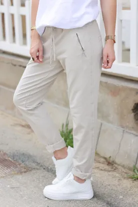 Jogging confort beige ceinture élastique liseré brillant sur les cotés