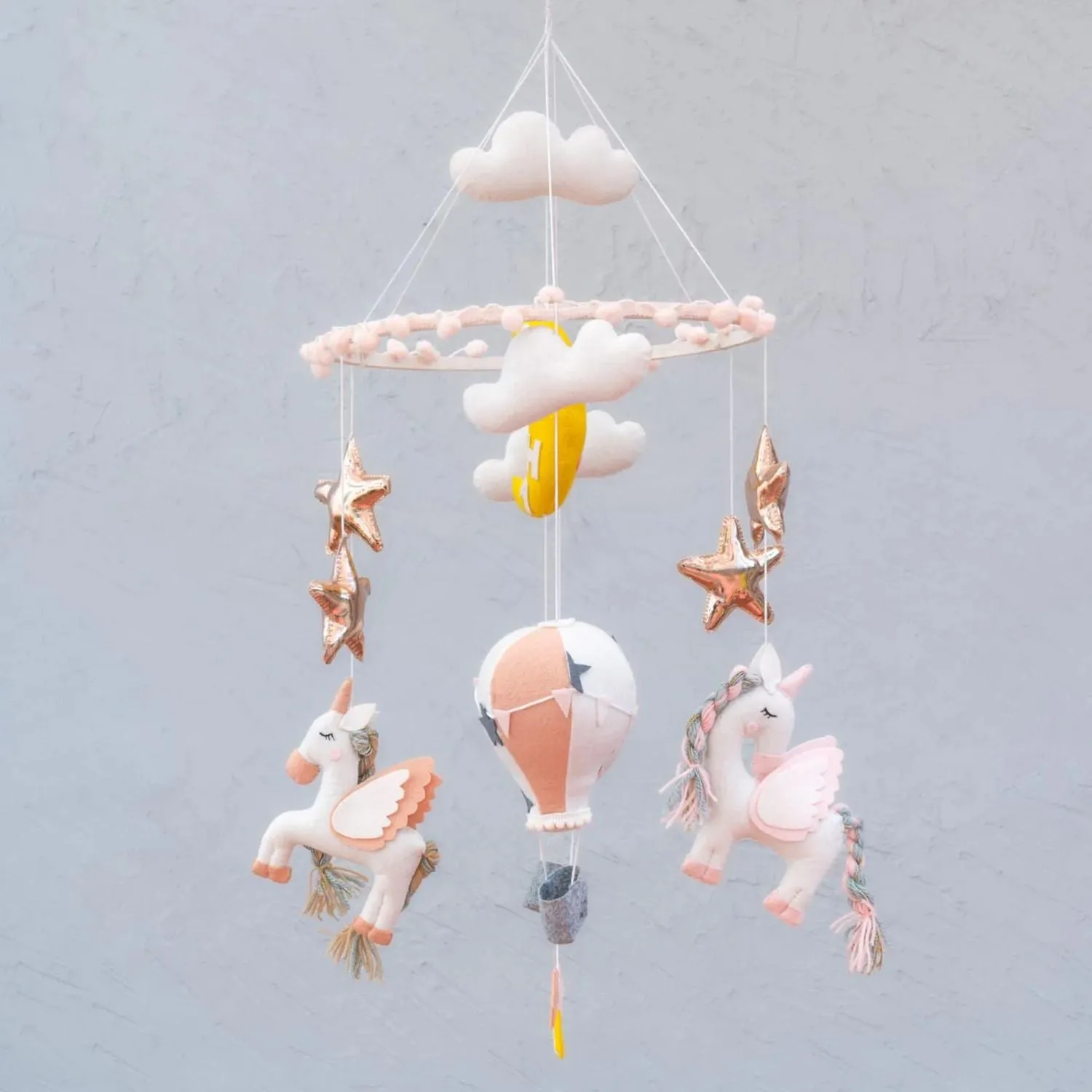 Junior Unicorn & Hot Air Balloon Personalised Cot Mobile