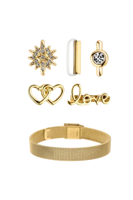 Love-Mesh Strap-Set with 5 Charms Gold