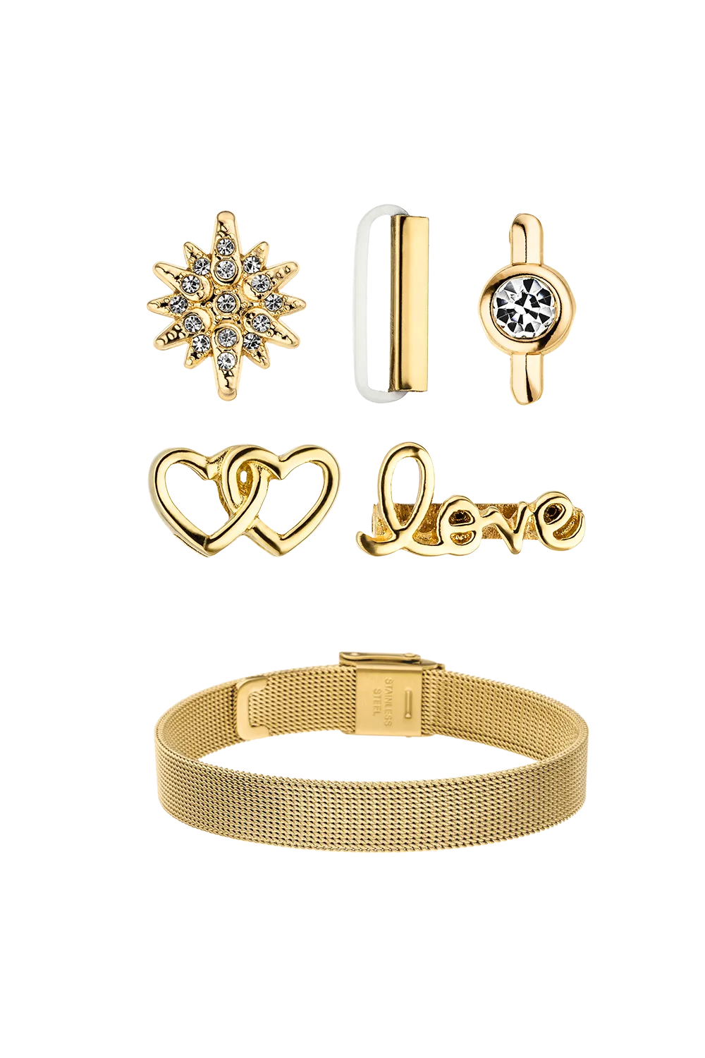 Love-Mesh Strap-Set with 5 Charms Gold