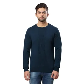 Men Petrol Structure Cable Acrylic Wool Blend Round Collar Sweaters