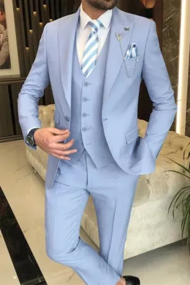 Men sky blue 3 Piece suits Wedding Suit Grooms Wear Suit One Button Suit Party Wear Suit For Men Dinner suit event wear 3 piece casual suits