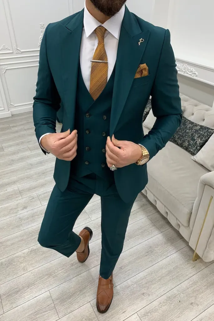 Men Three Piece Suit Teal Blue Wedding Suit, Dinner Suit, Party Suit, Slim Fit Suit Bespoke Tailoring