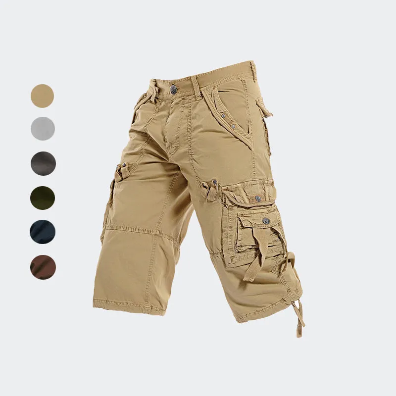 Men's Below Knee Cargo Shorts Multi Pockets 3/4 Capri Long Shorts-5820