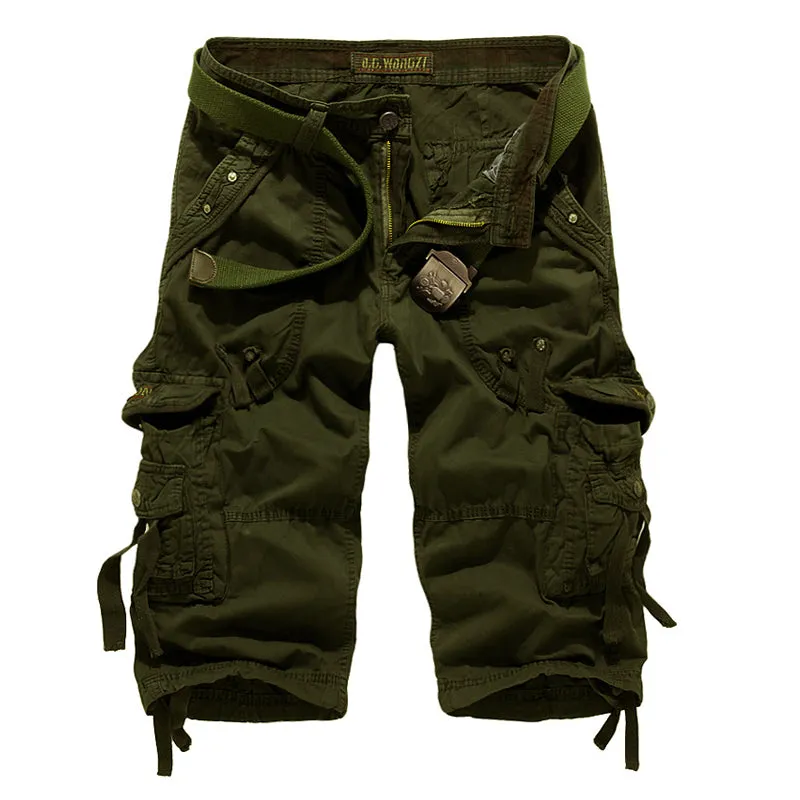 Men's Below Knee Cargo Shorts Multi Pockets 3/4 Capri Long Shorts-5820