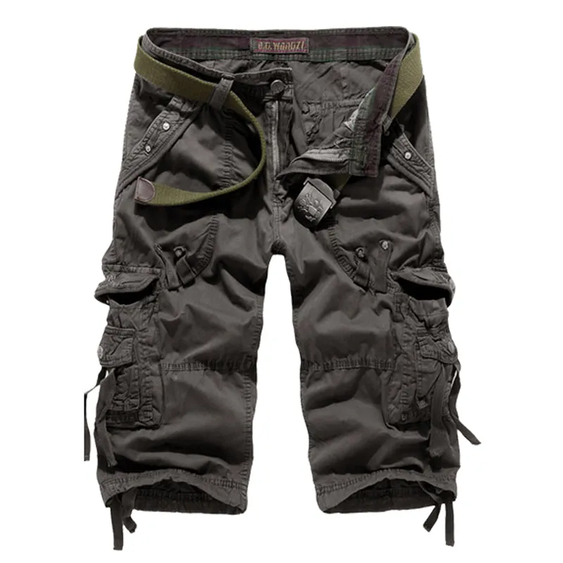 Men's Below Knee Cargo Shorts Multi Pockets 3/4 Capri Long Shorts-5820