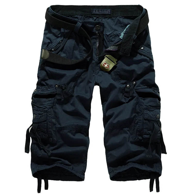 Men's Below Knee Cargo Shorts Multi Pockets 3/4 Capri Long Shorts-5820
