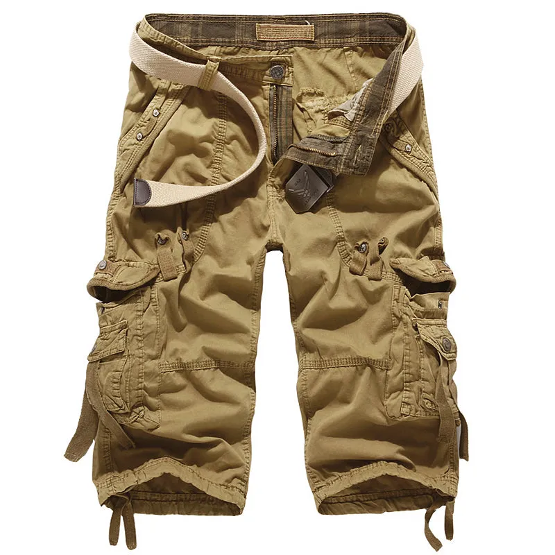 Men's Below Knee Cargo Shorts Multi Pockets 3/4 Capri Long Shorts-5820