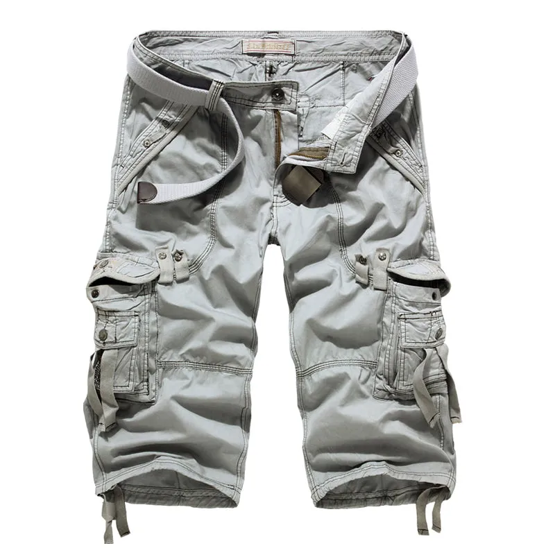 Men's Below Knee Cargo Shorts Multi Pockets 3/4 Capri Long Shorts-5820