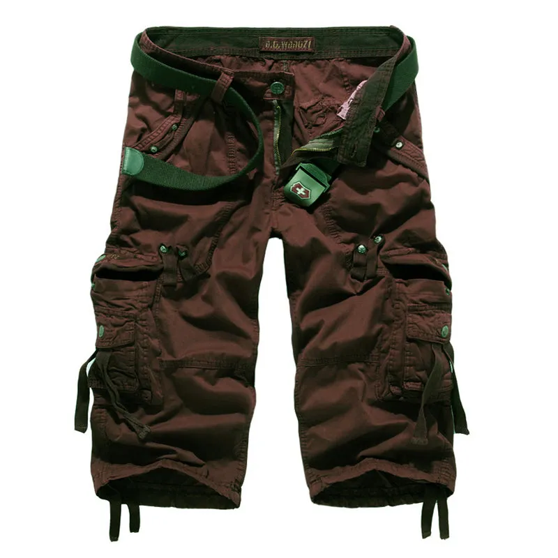 Men's Below Knee Cargo Shorts Multi Pockets 3/4 Capri Long Shorts-5820