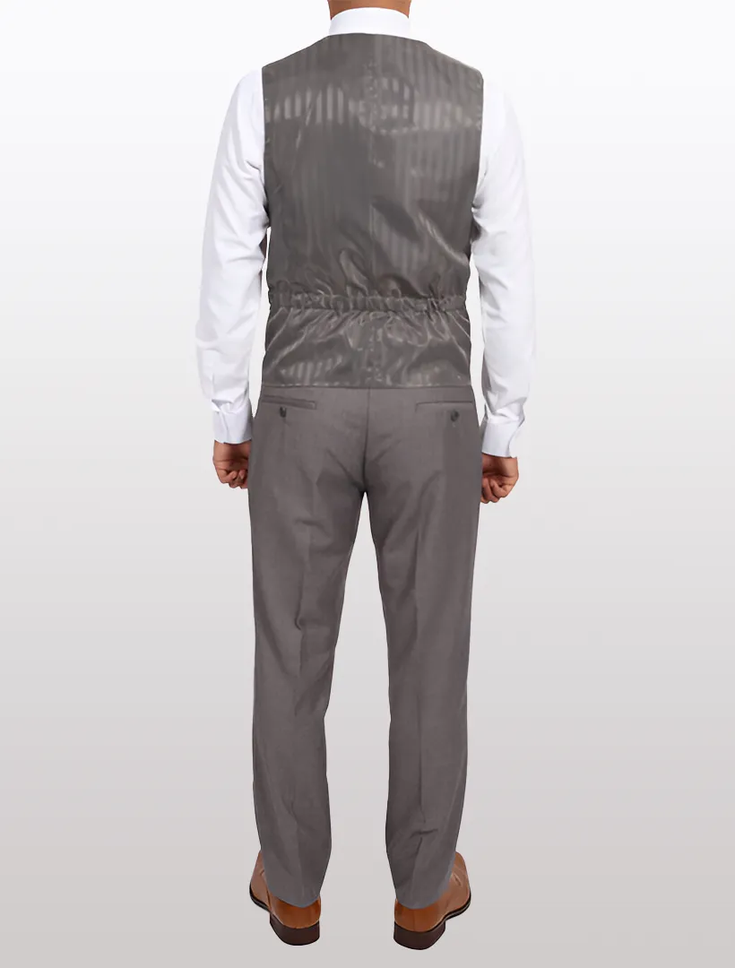 Men's Light Grey Vested Slim Fit Suit