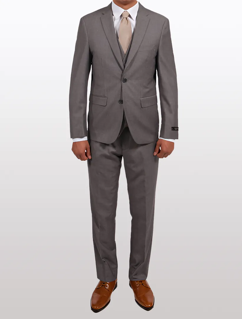 Men's Light Grey Vested Slim Fit Suit