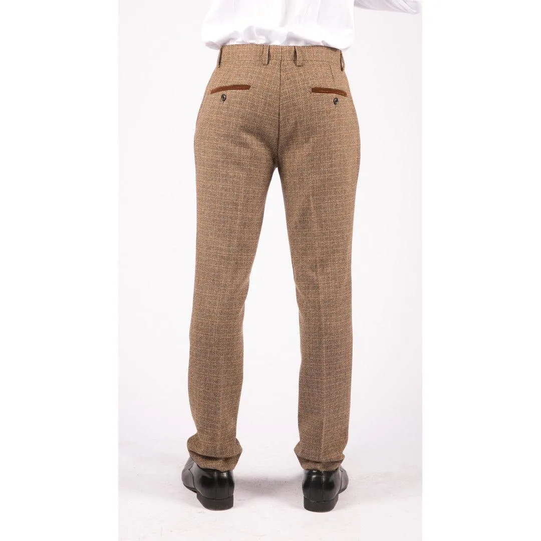 Mens Trousers Tweed Check Vintage Retro Peaky Blinders Tailored Fit 1920s