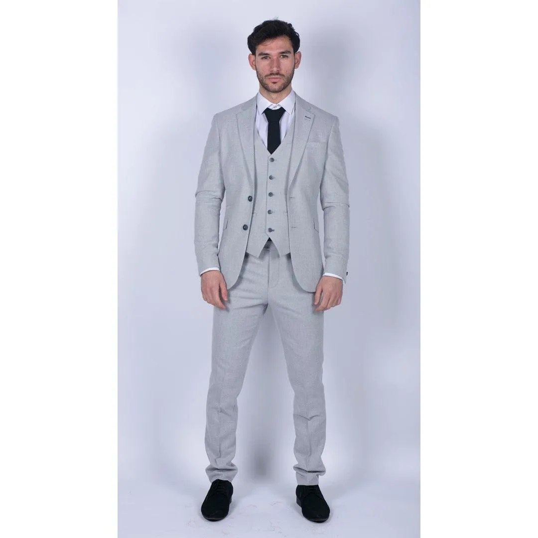 Mens Tweed Light Grey 3 Piece Suit Tailored Fit Classic Vintage 1920s Wedding