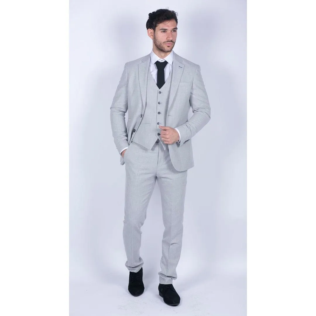 Mens Tweed Light Grey 3 Piece Suit Tailored Fit Classic Vintage 1920s Wedding