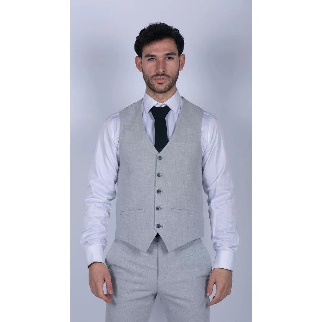 Mens Tweed Light Grey 3 Piece Suit Tailored Fit Classic Vintage 1920s Wedding