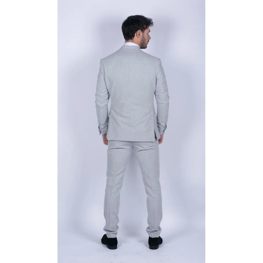 Mens Tweed Light Grey 3 Piece Suit Tailored Fit Classic Vintage 1920s Wedding