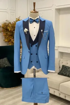 Men's Wedding Suit 3 Piece Tuxedos Sky Blue Suit Formal Wear Slim Fit Suit Prom War Groomsmen Wear Suit Bespoke