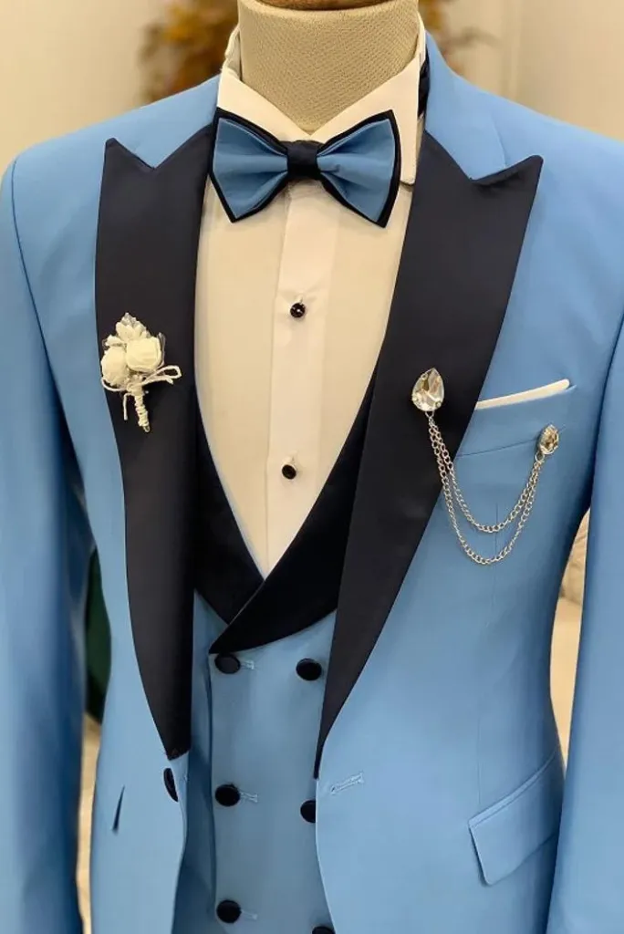 Men's Wedding Suit 3 Piece Tuxedos Sky Blue Suit Formal Wear Slim Fit Suit Prom War Groomsmen Wear Suit Bespoke