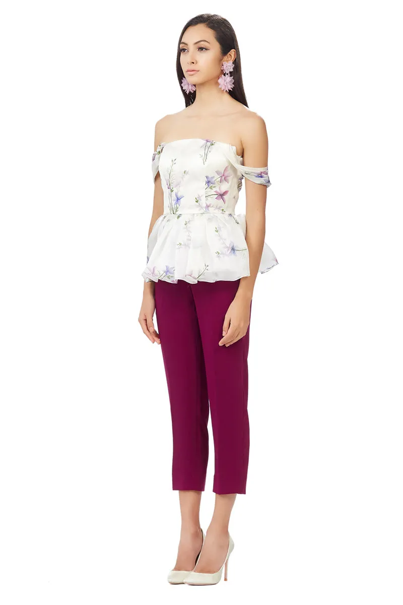 Mid Waist Capri Trousers in Plum Purple
