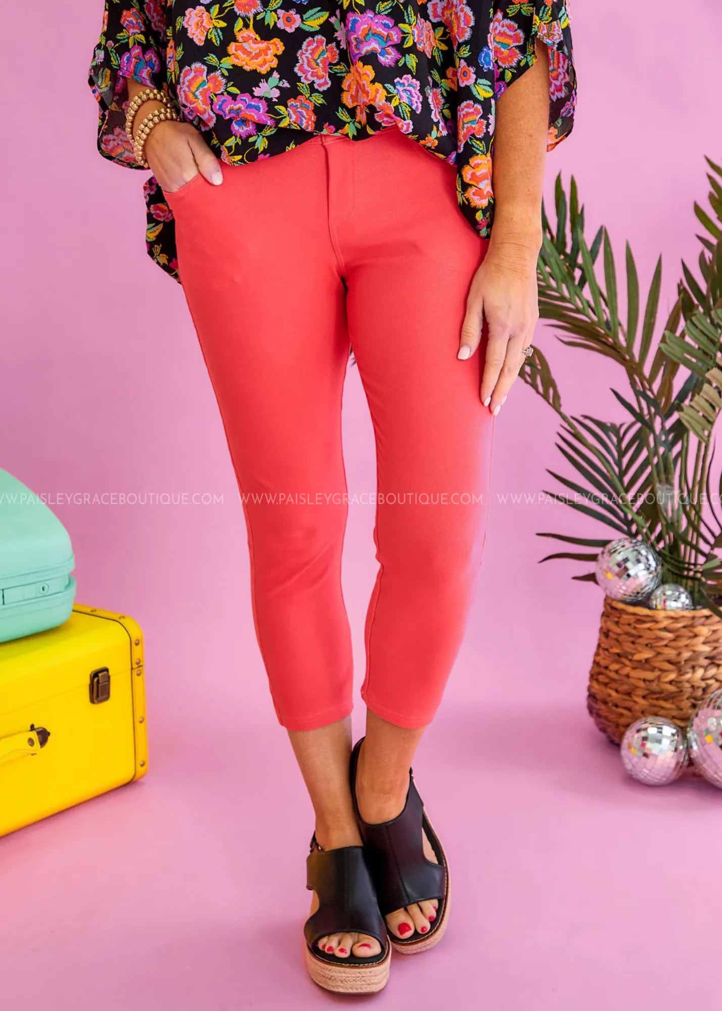 Nora Stretch Capri Jeggings - Coral - FINAL SALE